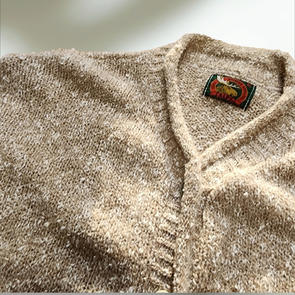 Vintage 1980s-90s Fine Alps Womens Tan & Cream Button Cotton Bld Carnigan Sz XL